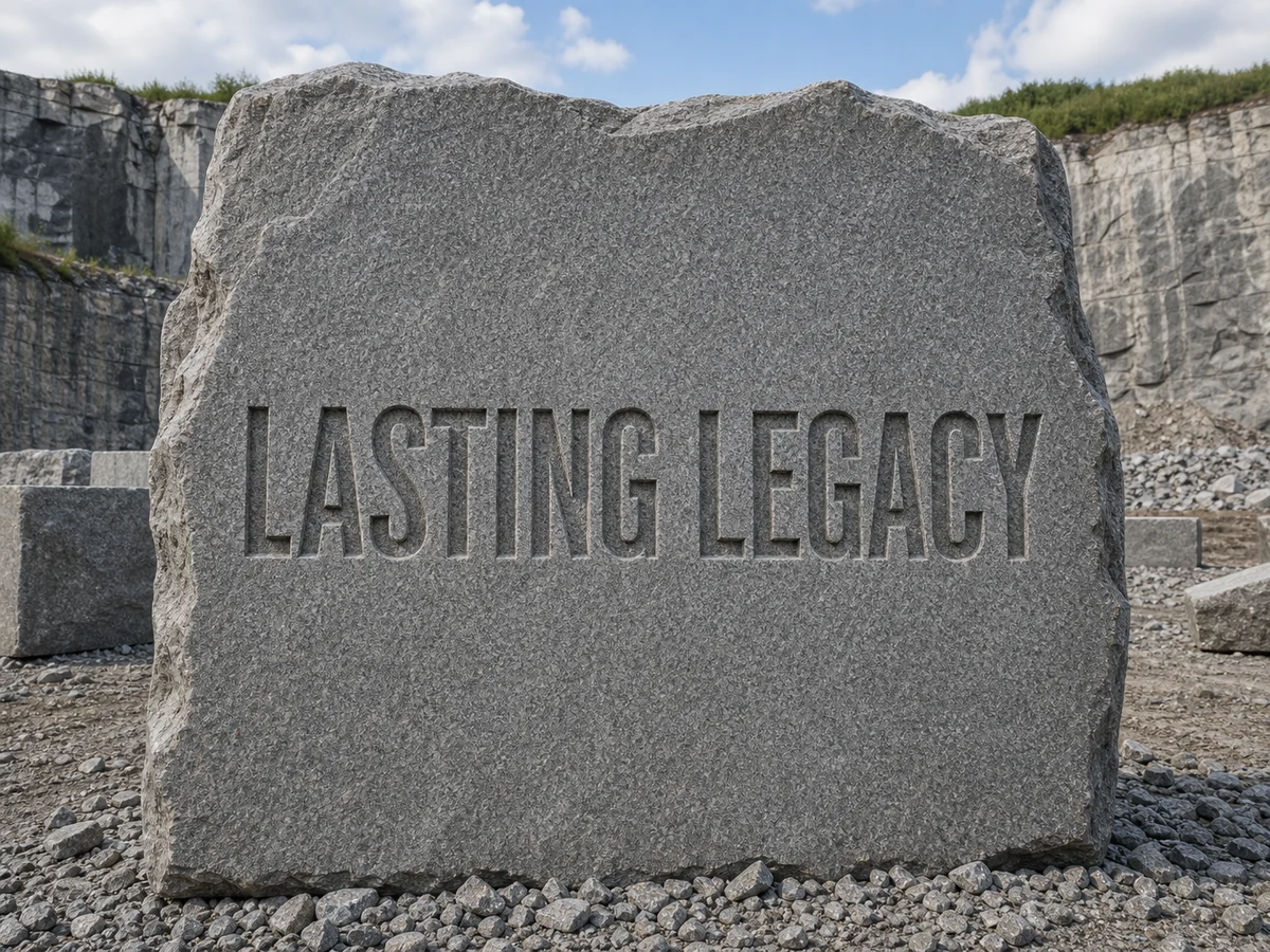 Large granite slab with Lasting Legacy carved into the stone