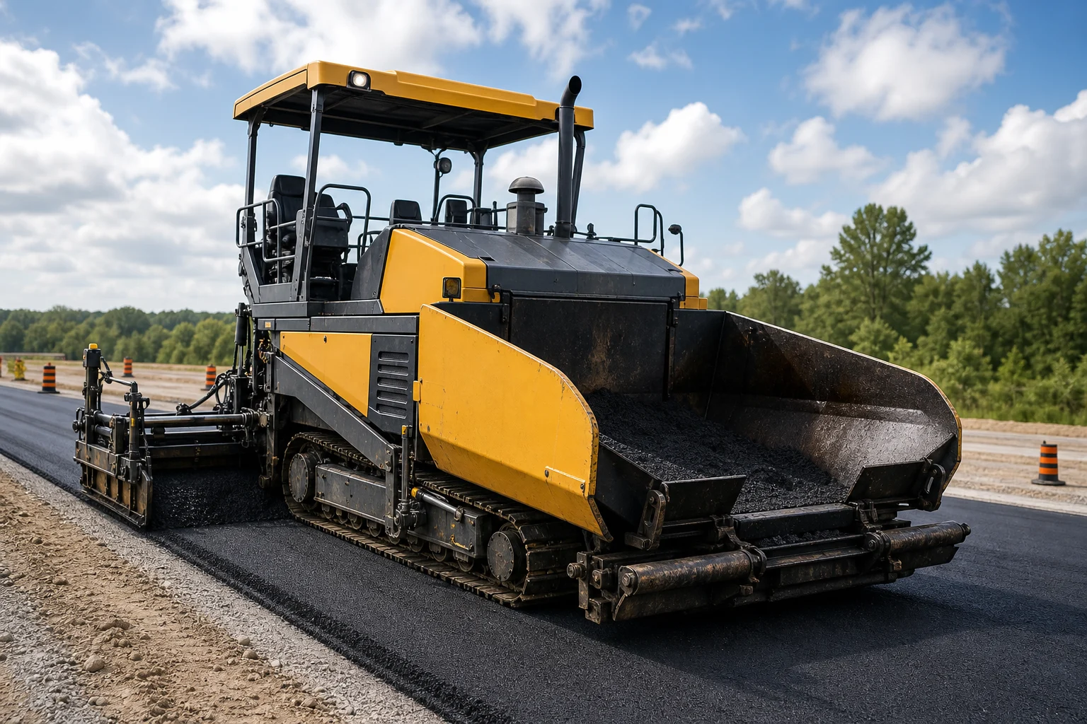 Asphalt paver laying a smooth road surface