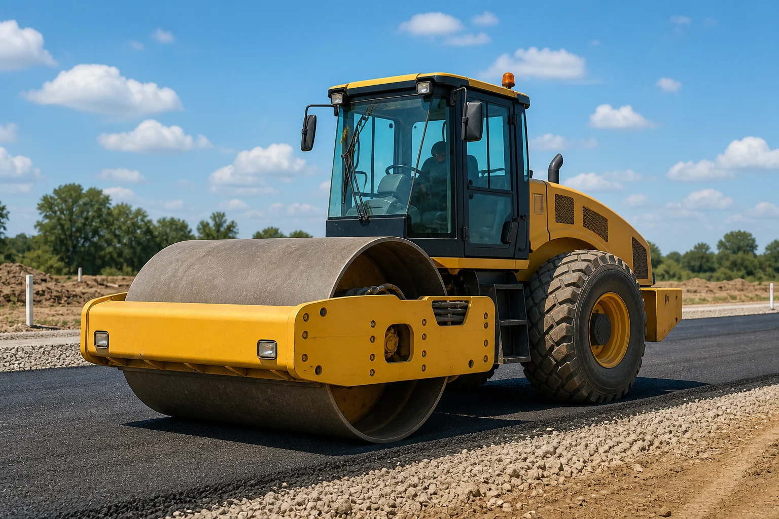 Road compactor roller on a civil construction site