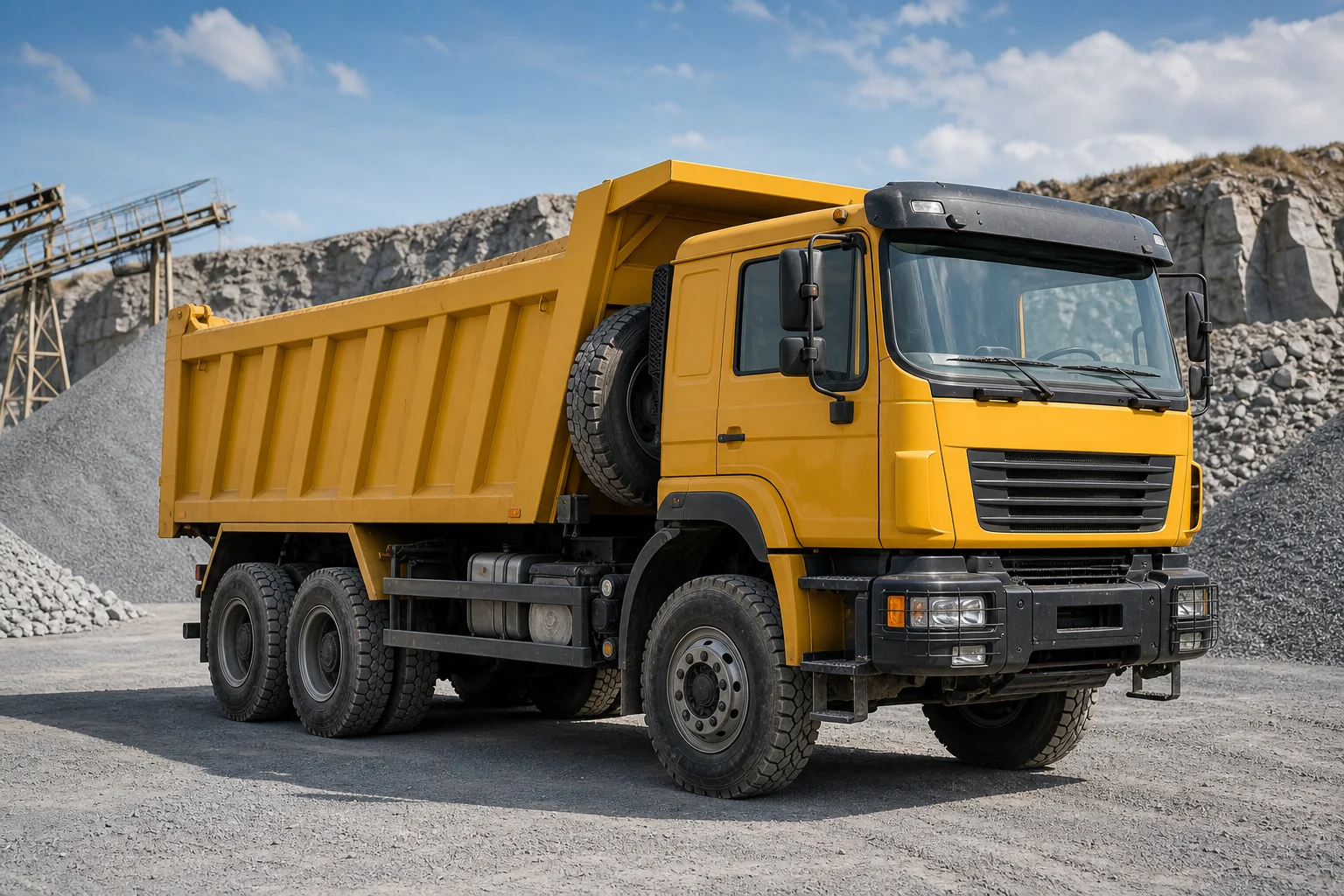 Heavy dump truck for aggregate haulage in a quarry