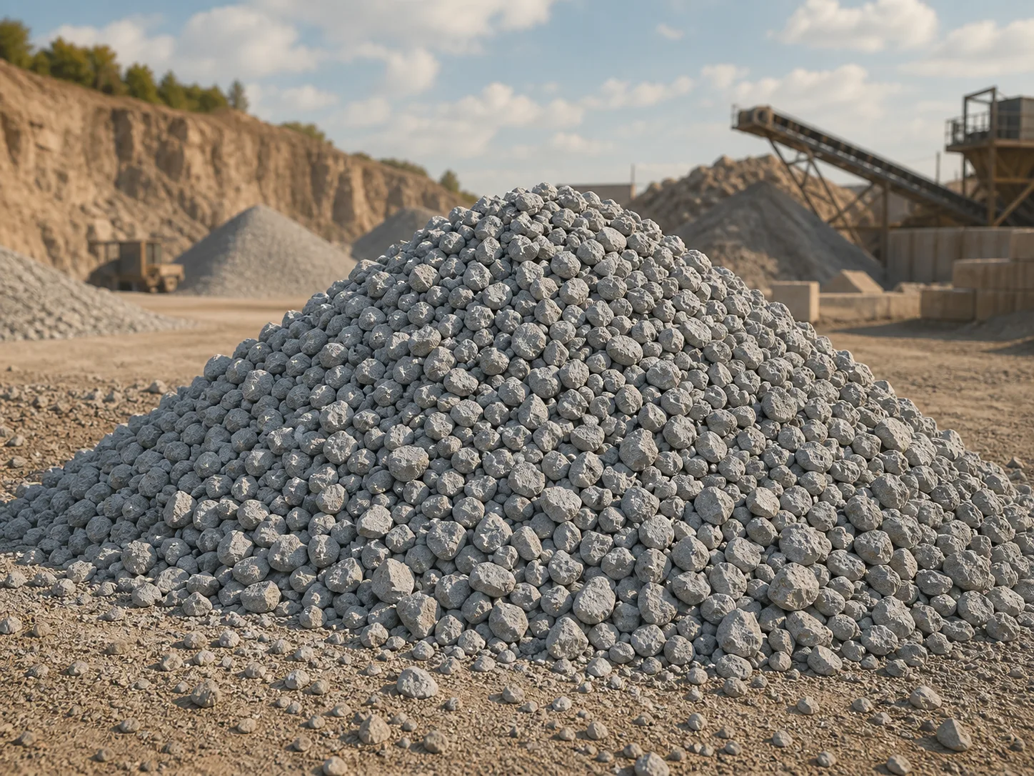 Granite aggregate stockpile at a quarry
