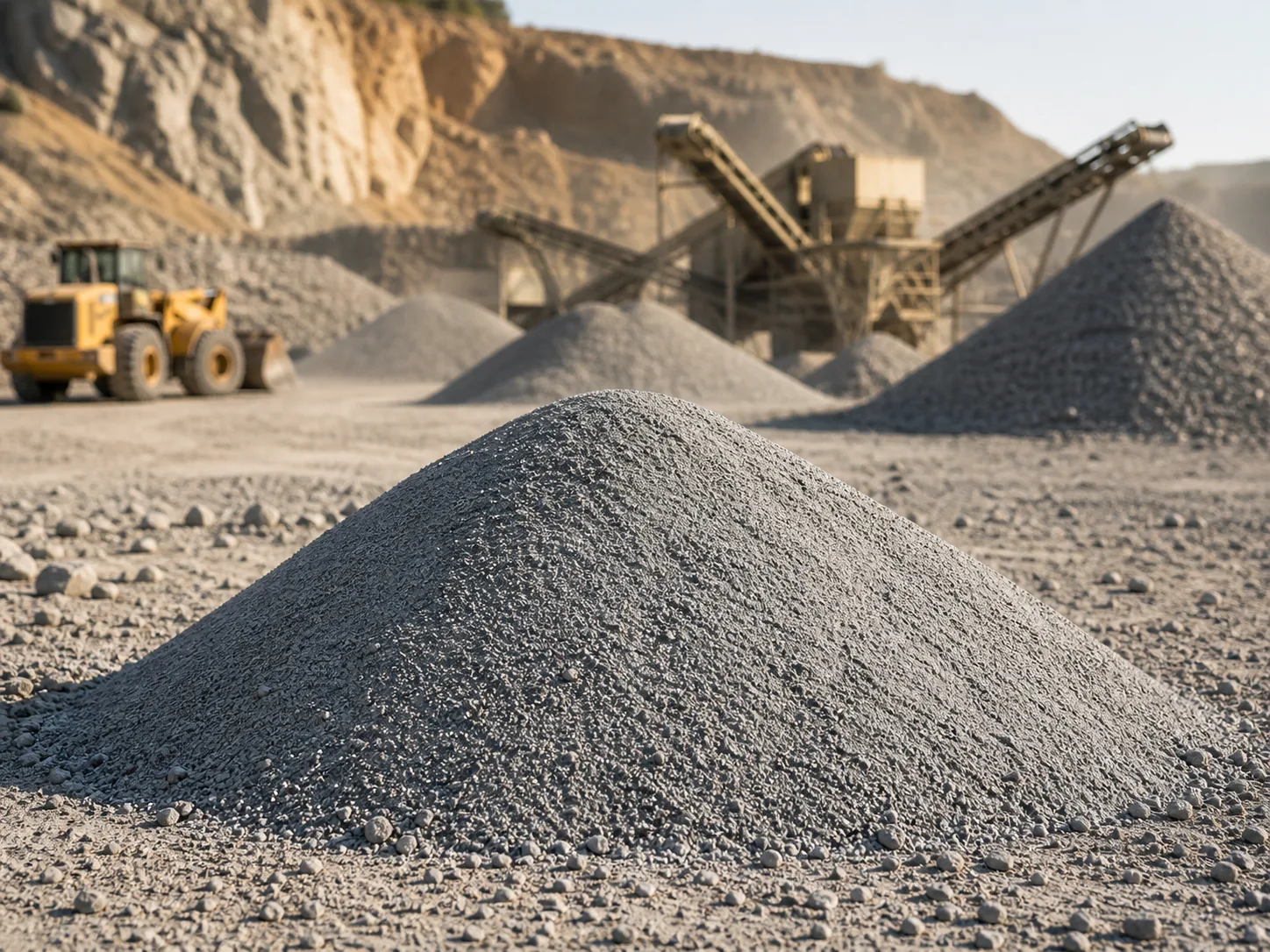Fine stone dust pile at a quarry yard